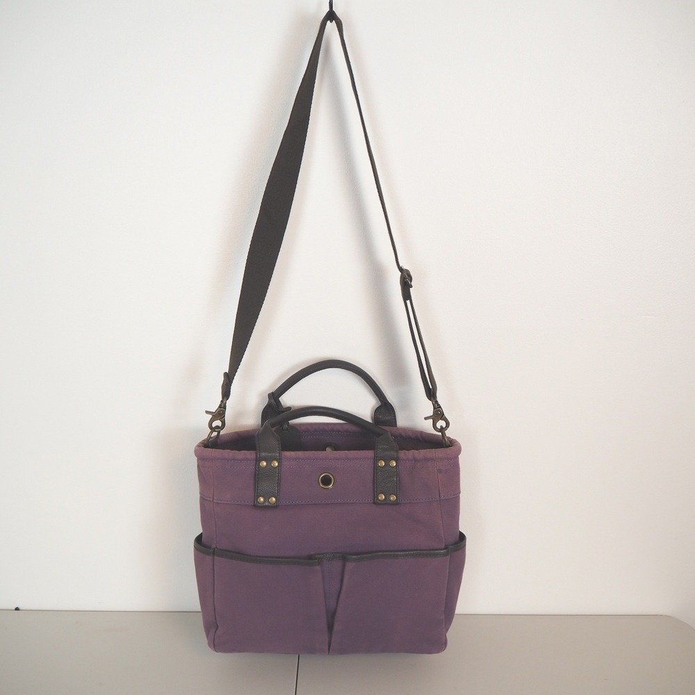 Levenger 6 Pocket Canvas & Leather Tote Bag Crossbody‎ Sturdy